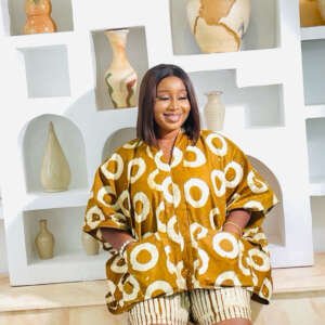 Adun Set (Brown) – Two-Piece Adire Mix with Double Front Pockets & Shorts | Stylish African Women’s Outfit